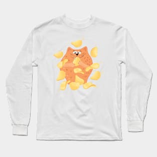 Red cat eats chips Long Sleeve T-Shirt